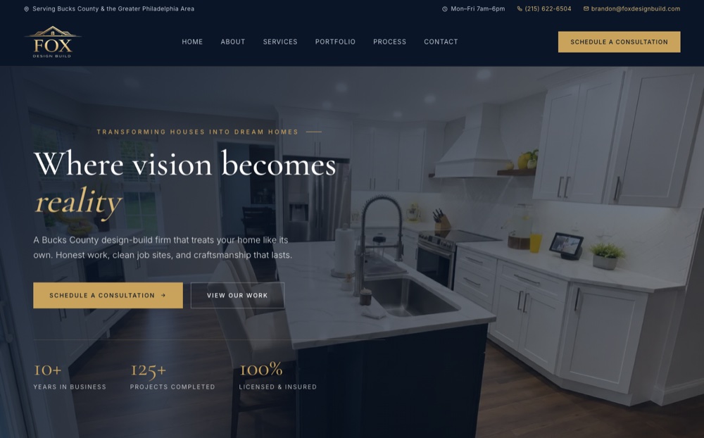 Screenshot of the Fox Design Build website