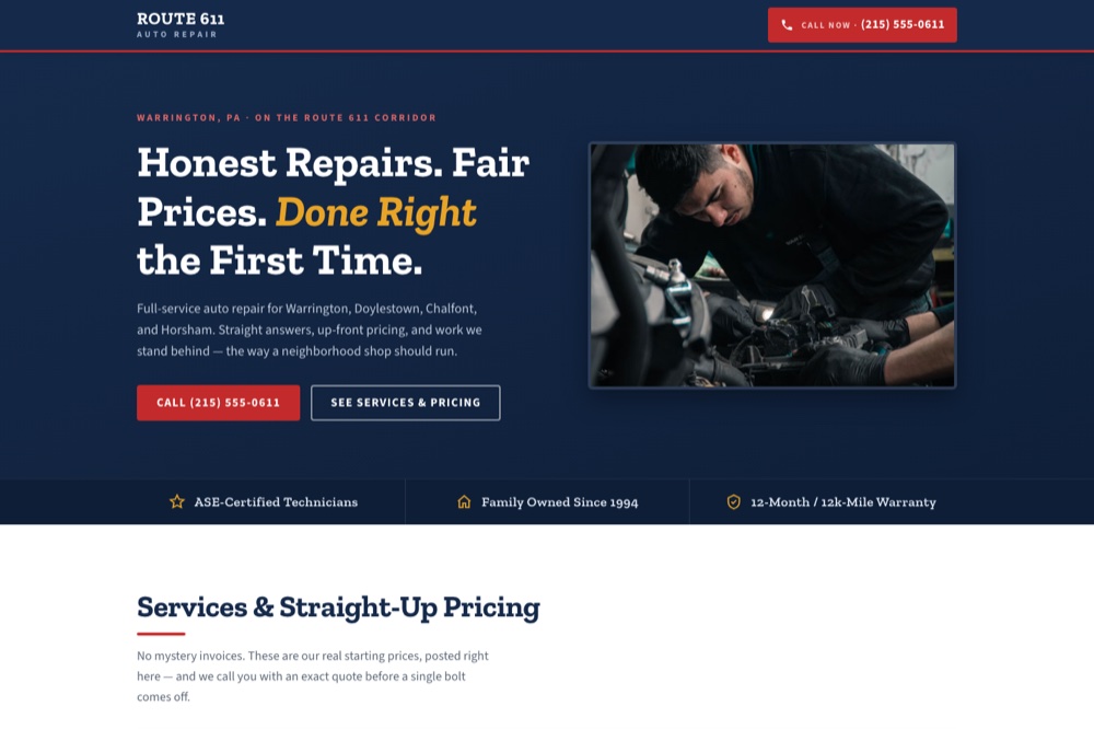 Preview of the Route 611 Auto Repair demo site