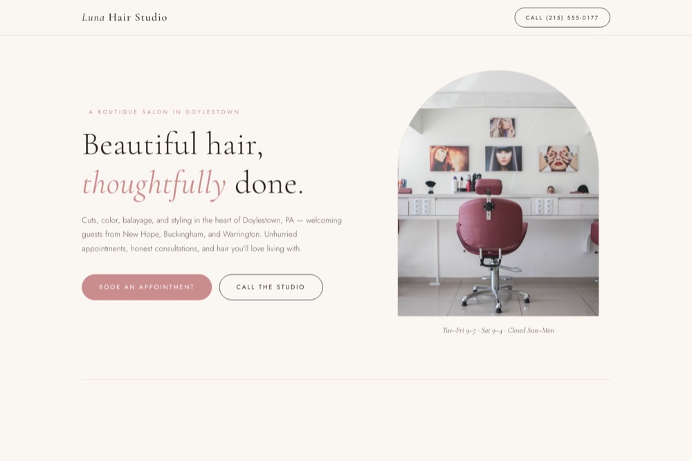 Preview of the Luna Hair Studio demo site